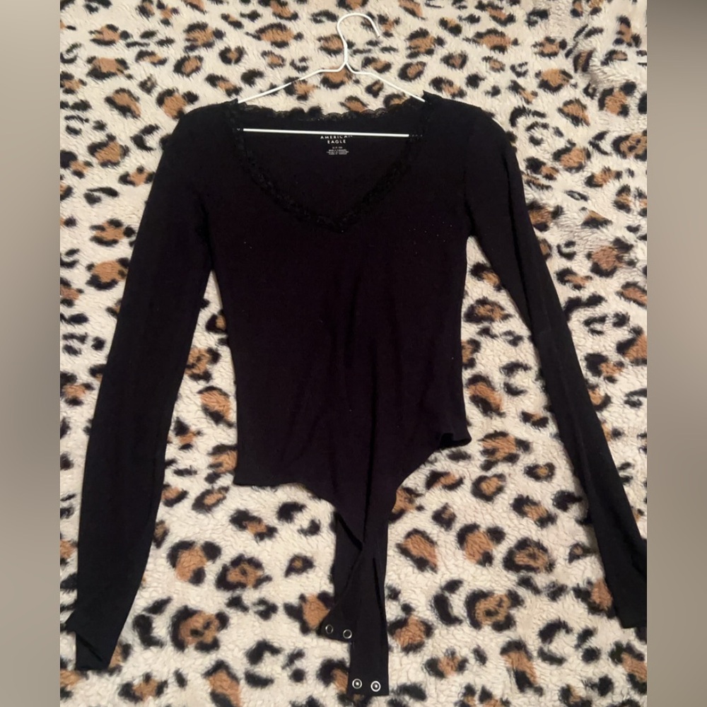 American Eagle Black Lace Ribbed Bodysuit